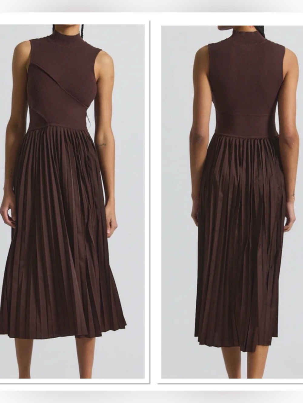 NWT DEREK LAM 10 Crosby Maizie Mock Neck Sleeveless Pleated Midi Dress Sz:M
